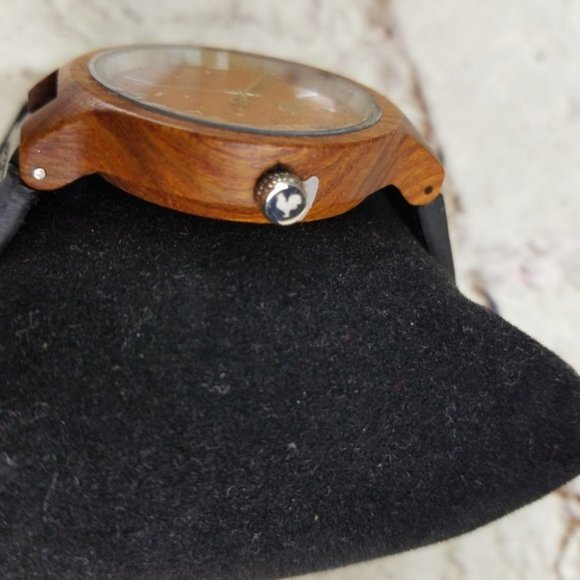 Buttercup Red Wood Watch Black Leather White Rooster Unisex Boho Neutral Classic - Picture 7 of 8